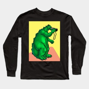 Animated Godzilla With Binoculars Long Sleeve T-Shirt